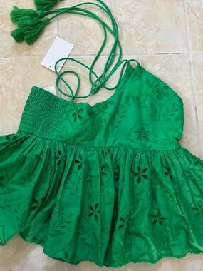 NEW H&M Green Embroidered Spaghetti Strap Camisole